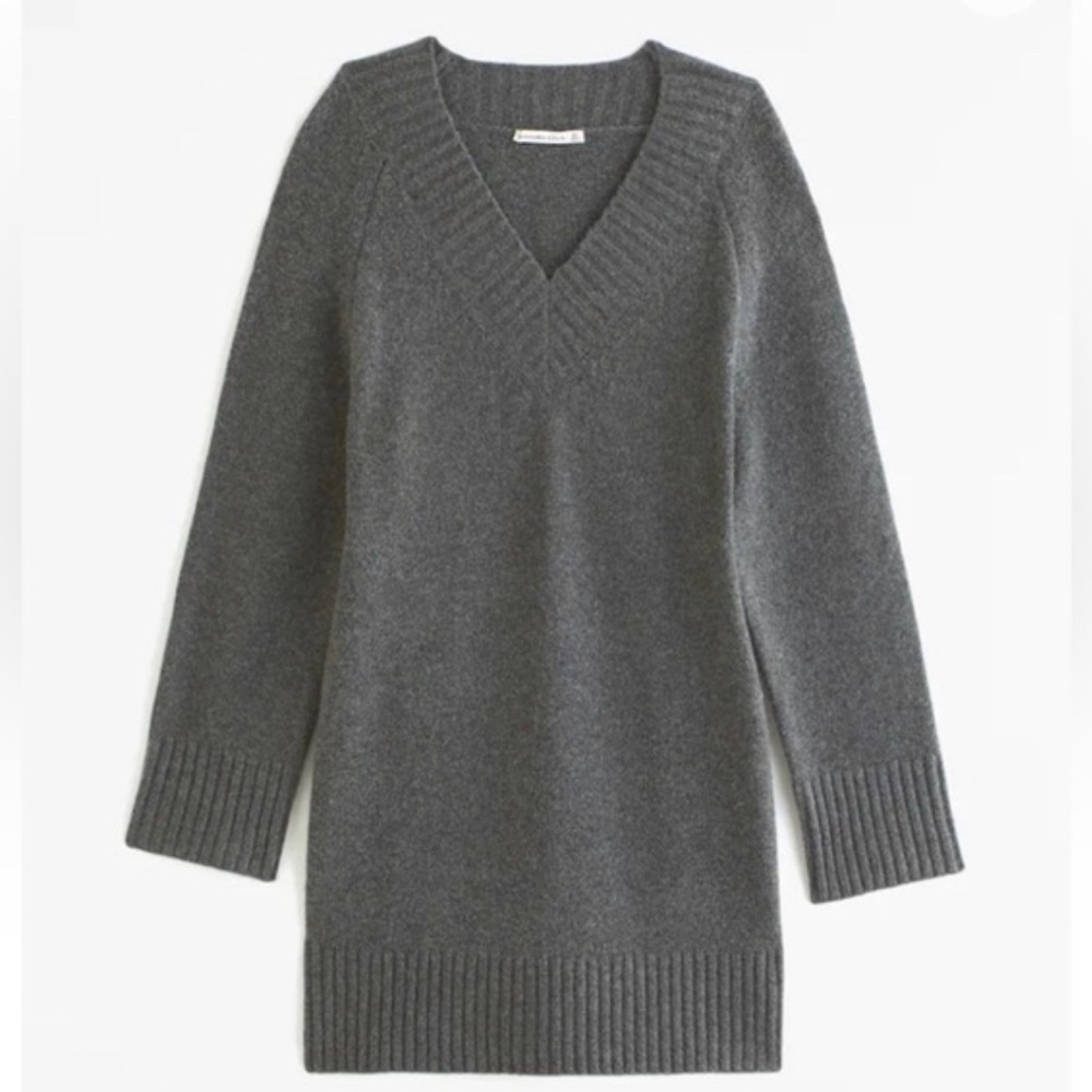 Abercrombie & Fitch Dark Grey Long-Sleeve Easy Mini Sweater Dress Gray
